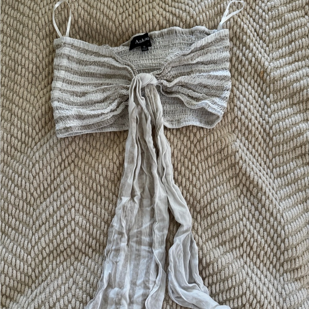 Aakaa White Strapless Top with Tie Detail